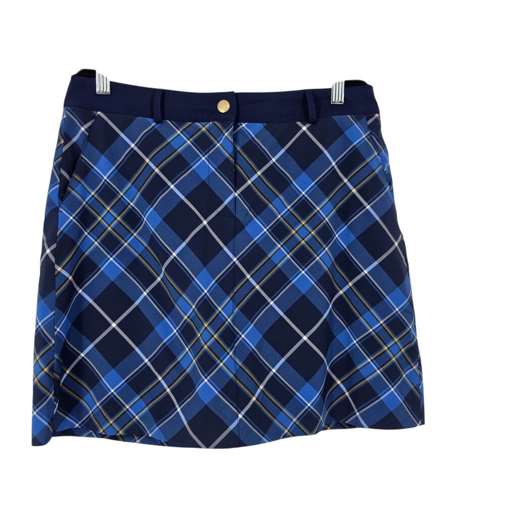 Lady Hagen Navy Blue Plaid HydroDri Golf Mini Skort With Pockets Size 8